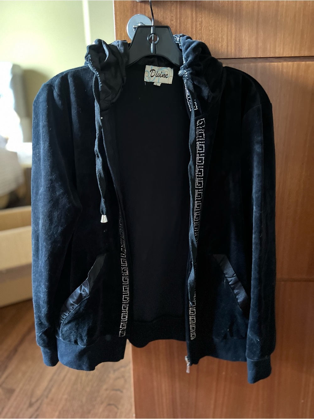 Luxe Black Velvet Teddy Zip Hoodie Jacket
